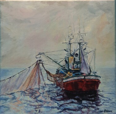 제목이 "¿Hay pesca?"인 미술작품 Fuensanta R.Urien로, 원작, 기름 나무 들것 프레임에 장착됨