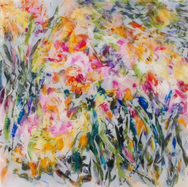 Painting titled "chant floral" by Helene Fuhs, Original Artwork, Acrylic Mounted on Wood Stretcher frame
