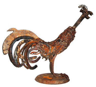 Sculpture intitulée "Coq à clous" par Vincent Libecq, Œuvre d'art originale