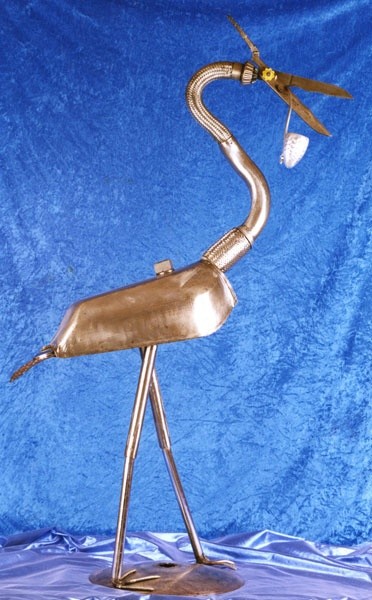 Sculpture intitulée "Héron à la pipe" par Vincent Libecq, Œuvre d'art originale