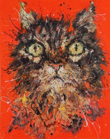 Painting titled "Cat" by Simona Fumagalli, Original Artwork, Acrylic