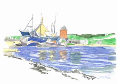 North sea small fishing village Painting titled "North sea small fis…" by Hui Ching Hsu, Original Art, Watercolor