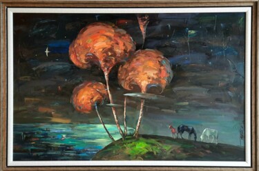 Malarstwo zatytułowany „" Полнолуние "” autorstwa Фуркат Бозоров, Oryginalna praca, Olej Zamontowany na Drewniana rama noszy