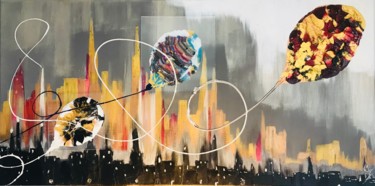 Painting titled "Balloon above the c…" by Mickael Furon, Original Artwork, Acrylic