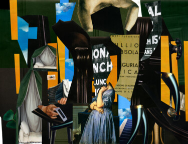 Collages titled "La femme sceptique" by François-Xavier Lagey, Original Artwork, Collages Mounted on Wood Stretcher frame