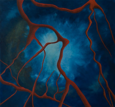 Evolutieblauw Schilderij getiteld "Evolutieblauw" door Martha Fyrigos, Origineel Kunstwerk, Olie