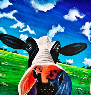 Painting titled "CowSelfie" by Federico Zucchetti (FEDE), Original Artwork, Acrylic