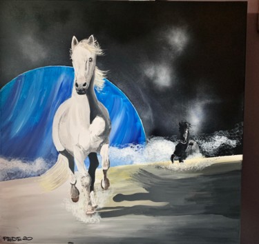 Painting titled "Horses on the moon" by Federico Zucchetti (FEDE), Original Artwork, Acrylic