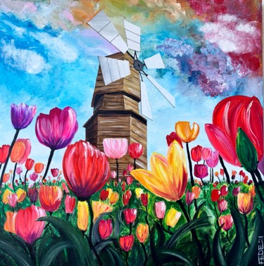 Painting titled "WINDMILL" by Federico Zucchetti (FEDE), Original Artwork, Acrylic