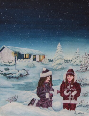 Painting titled "Plaisirs d'Hiver" by G B, Original Artwork, Watercolor