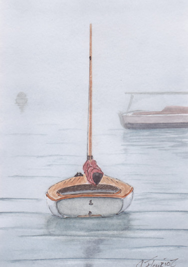 Mouillage dans la brume Peinture intitulée "Mouillage dans la b…" par Guillaume Flouriot, Œuvre d'art originale, Aquarelle
