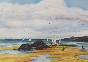 Peinture intitulée "Plage de Bretagne à…" par Guillaume Flouriot, Œuvre d'art originale, Aquarelle