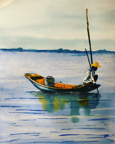 Peinture intitulée "Pêcheur Birman" par Guillaume Flouriot, Œuvre d'art originale, Aquarelle