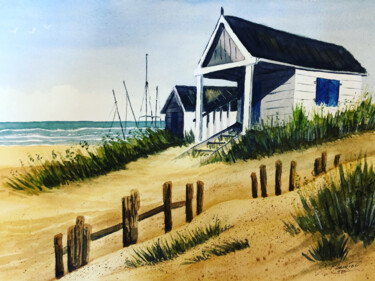 Peinture intitulée "Cabanes de plage" par Guillaume Flouriot, Œuvre d'art originale, Aquarelle