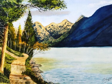 Peinture intitulée "Lac de montagne" par Guillaume Flouriot, Œuvre d'art originale, Aquarelle