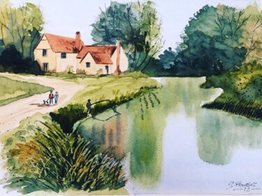 Peinture intitulée "Cottage anglais" par Guillaume Flouriot, Œuvre d'art originale, Aquarelle