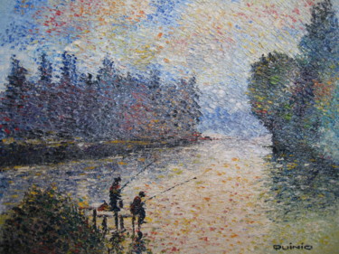 Peinture intitulée "Les deux pêcheurs" par G.R.Quinio, Œuvre d'art originale, Huile