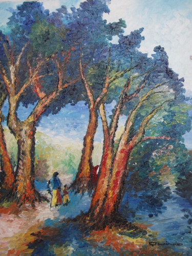 Painting titled "Promenade en Proven…" by G.R.Quinio, Original Artwork, Oil
