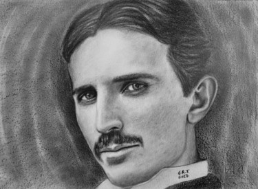 Disegno intitolato "Nikola Tesla" da Gian Roberto Tognetti, Opera d'arte originale, Grafite