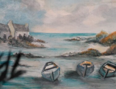 Peinture intitulée "3 canots bord de mer" par G Touiresse (mattheys), Œuvre d'art originale, Acrylique
