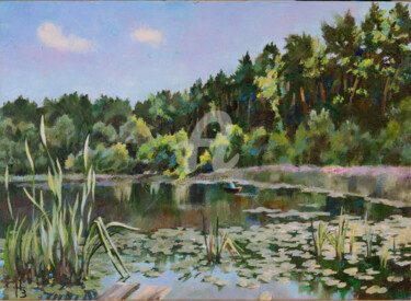 Malerei mit dem Titel "Lake Almanac.The au…" von Gennady Zmitrovich, Original-Kunstwerk, Öl