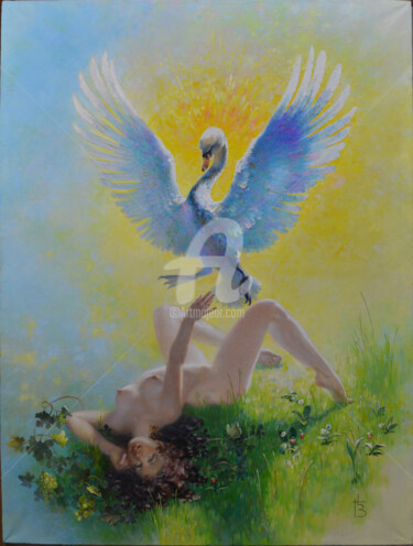 Painting titled "Leda and the Swan" by Gennady Zmitrovich, Original Artwork, Oil
