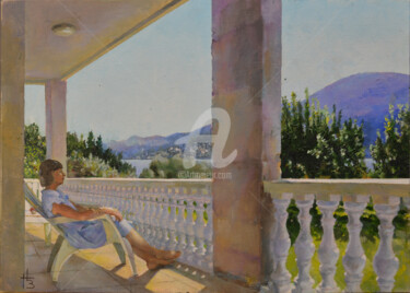 Malerei mit dem Titel "On the terrace. Mon…" von Gennady Zmitrovich, Original-Kunstwerk, Öl