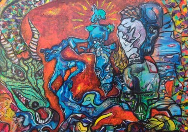 Картина под названием "L'embrasement occul…" - G6k Adams, Подлинное произведение искусства, Акрил Установлен на Деревянная р…