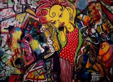 Painting titled "Punky Flamenco" by G6k Adams, Original Artwork, Acrylic Mounted on Wood Stretcher frame