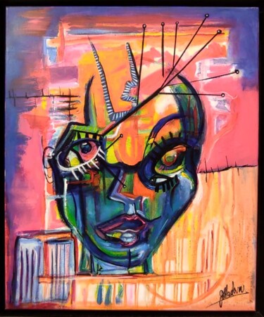 Painting titled "La Dame Bleue" by G6k Adams, Original Artwork, Acrylic Mounted on Wood Stretcher frame