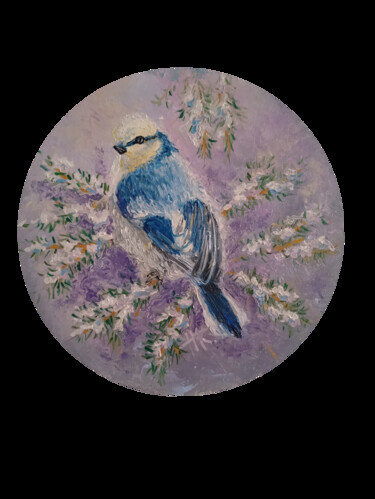 Картина под названием "Снежная птичка" - Ga-N-Ka, Подлинное произведение искусства, Масло Установлен на картон