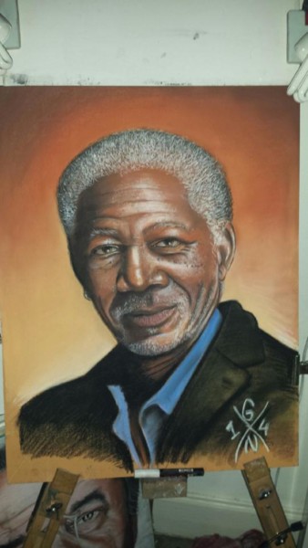 Pittura intitolato "Morgan Freeman 55x6…" da Gaawouelart, Opera d'arte originale, Pastello