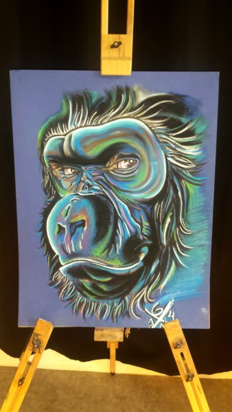 Peinture intitulée "Gorille 55x62 paste…" par Gaawouelart, Œuvre d'art originale, Pastel