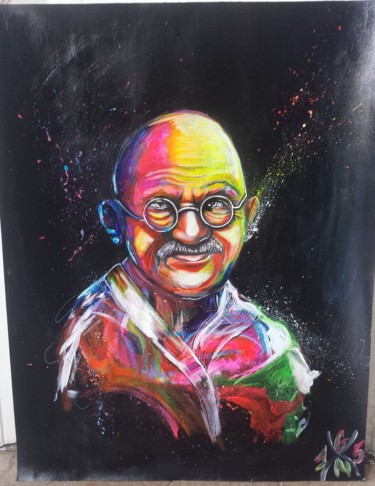 Peinture intitulée "Gandhi" par Gaawouelart, Œuvre d'art originale, Acrylique