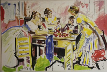 Painting titled "Donne che giocano a…" by Giovanni Gabassi, Original Artwork, Acrylic