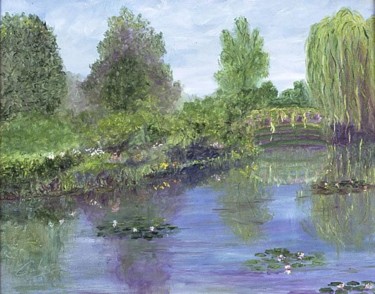 Painting titled "Monet Water Garden,…" by Antoine Gaber, Original Artwork, Oil