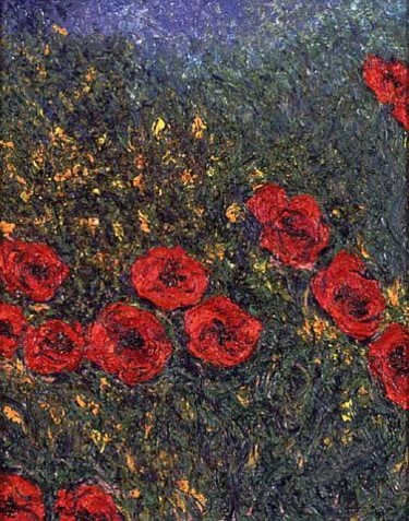 Painting titled "Poppies in the Gard…" by Antoine Gaber, Original Artwork, Oil