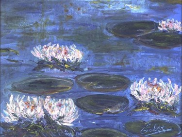 Painting titled "Water Lilies 10" by Antoine Gaber, Original Artwork, Oil