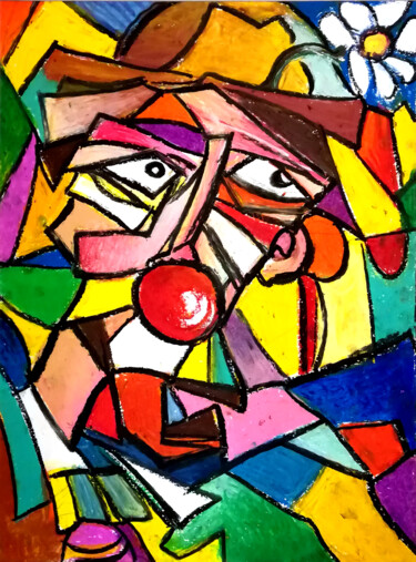Рисунок под названием "CLOWN A LA FLEUR" - Gabi Jimenez, Подлинное произведение искусства, Пастель