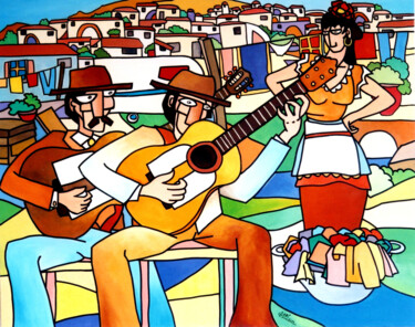 Malerei mit dem Titel "Gitanos canasteros…" von Gabi Jimenez, Original-Kunstwerk, Acryl