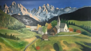 Pittura intitolato "Paesaggio di montag…" da Gabi Mutschlechner, Opera d'arte originale, Olio