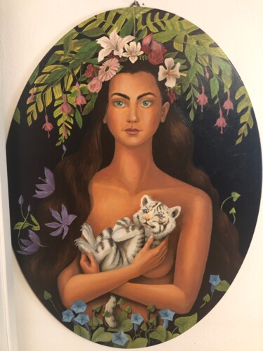 Painting titled "Madre natura" by Gabi Mutschlechner, Original Artwork, Oil Mounted on Wood Panel