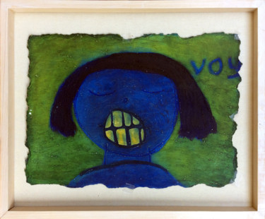 Peinture intitulée "Face in blue" par Gabo Mendoza, Œuvre d'art originale, Huile Monté sur Châssis en bois