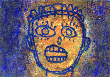 Peinture intitulée "Face in blue and or…" par Gabo Mendoza, Œuvre d'art originale, Huile