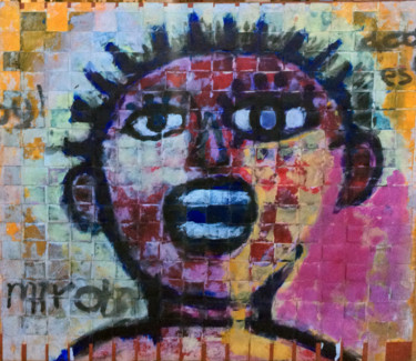 Painting titled "Woven face" by Gabo Mendoza, Original Artwork, Acrylic