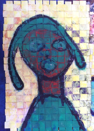 Painting titled "Little face in green" by Gabo Mendoza, Original Artwork, Acrylic