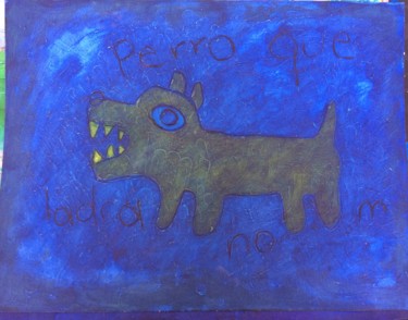 Malerei mit dem Titel "Angry dog" von Gabo Mendoza, Original-Kunstwerk, Öl