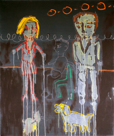 "Dog, cat, child and…" başlıklı Tablo Gabo Mendoza tarafından, Orijinal sanat, Petrol