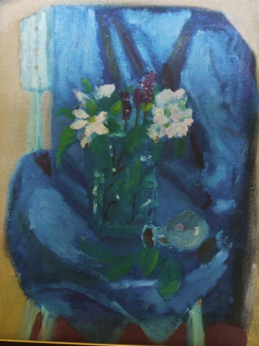 Painting titled "Still life (blue st…" by Gábor Komor, Original Artwork, Oil