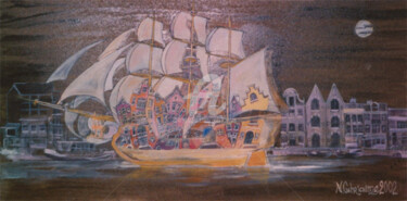 Painting titled "Flying Dutchman" by Nicholas Gabrichidze, Original Artwork, Acrylic